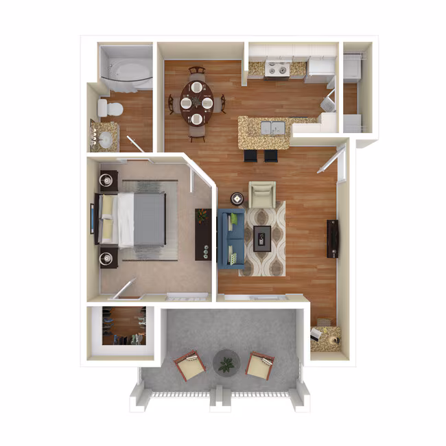 1 Bed 1 Bath 769 SqFt (643 Net)  1027 floor plan